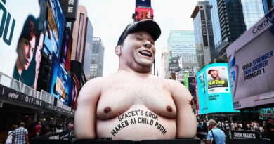 Massive Effigy of Elon Musk Raised Over Times Square to Protest Grok